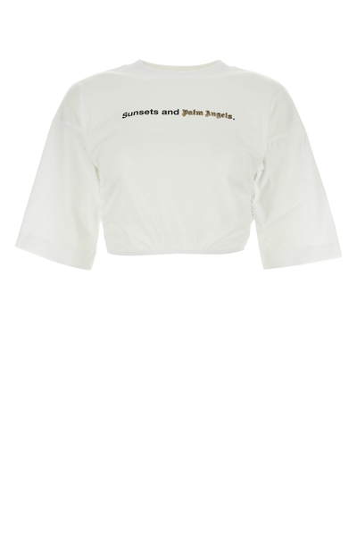 Palm Angels Sunset Ruched Cropped T-shirt In White