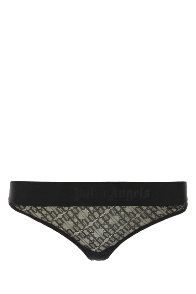 Palm Angels Logo-waistband Lace Thong In Black