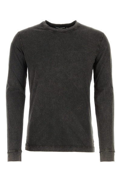 Dolce & Gabbana Black Long Sleeves Crewneck T-shirt In Cotton Man In Grey