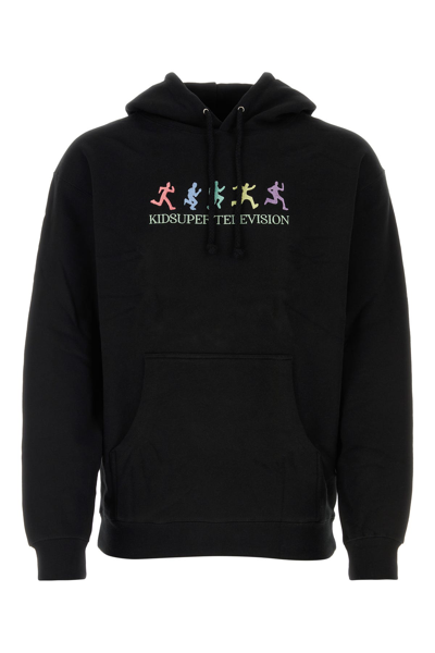 Kidsuper Mens Black Television Graphic-embroidered Cotton-blend Hoody