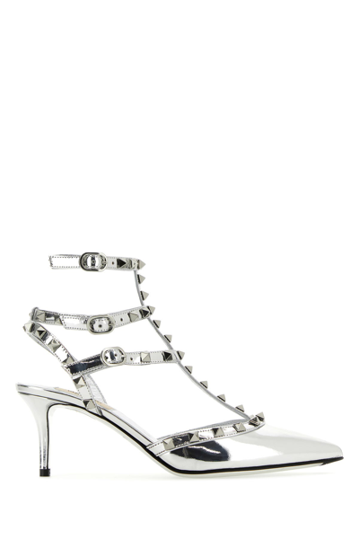 VALENTINO GARAVANI VALENTINO GARAVANI SILVER LEATHER ROCKSTUD PUMPS