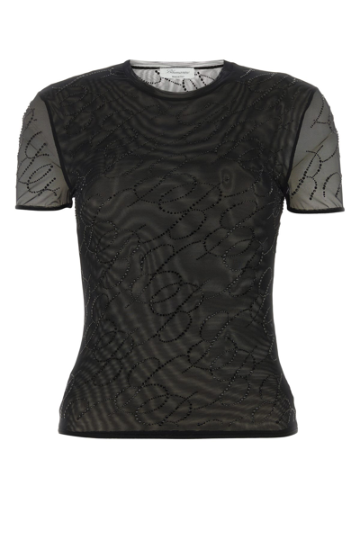 Blumarine Embellished Stretch Nylon T-shirt In Black
