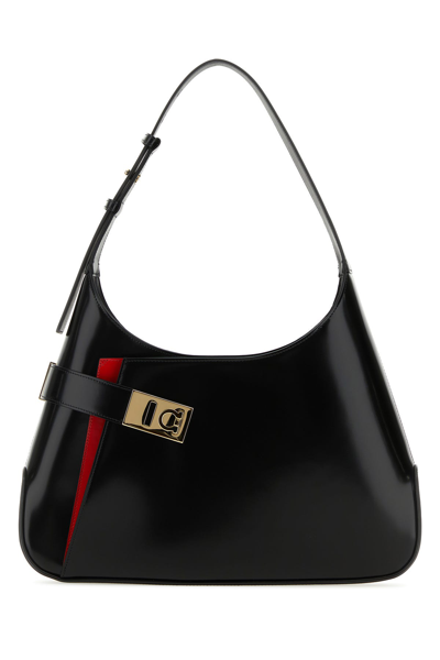 FERRAGAMO SALVATORE FERRAGAMO BLACK LEATHER LARGE ARCH SHOULDER BAG