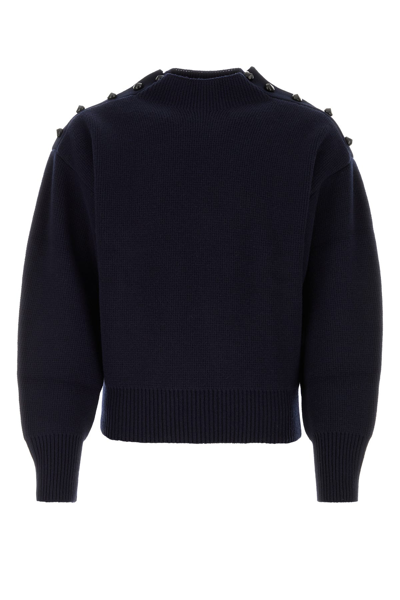 Ferragamo Studded Mock-neck Knitted Jumper In Navy