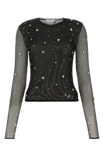 Blumarine Black Semi-sheer Top With All-over Studs In Tulle Woman