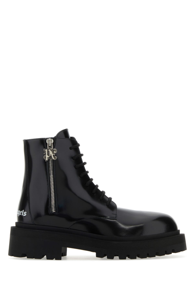 Palm Angels Leather Combat Boots In Black