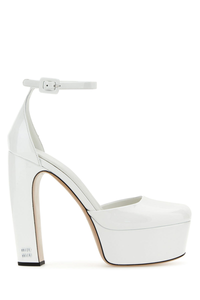 Miu Miu Patent-leather Platform Sandals In White