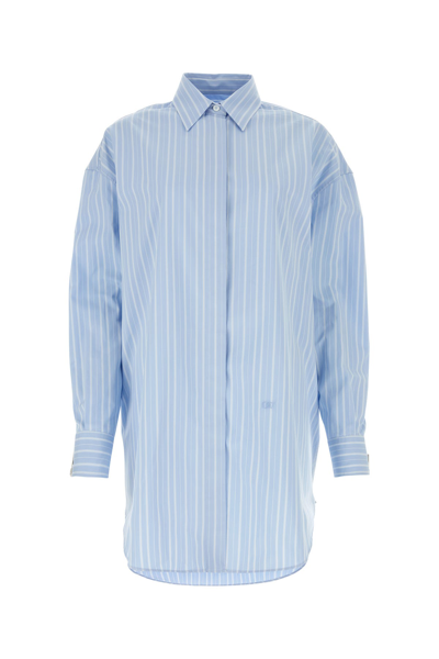 Off-white Striped Cotton-poplin Shirtdress In Blue