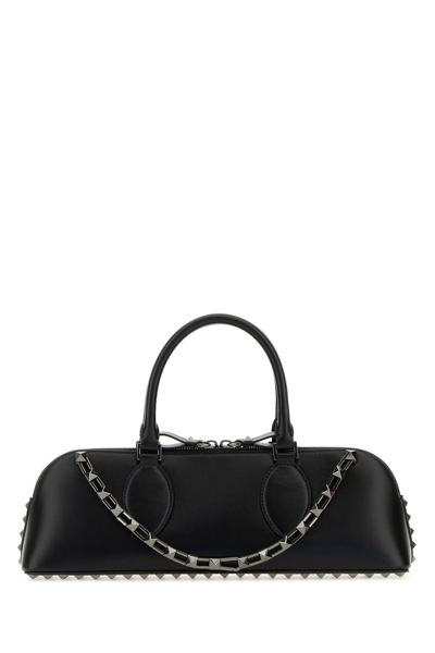 VALENTINO GARAVANI VALENTINO GARAVANI BLACK LEATHER ROCKSTUD EAST-WEST HANDBAG