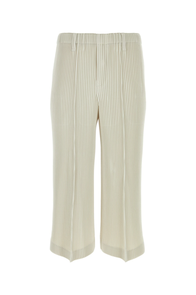 Issey Miyake Polyester Striped Ribbed Bermuda Shorts In Beige