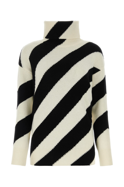 Valentino Diagonal Stripe Virgin Wool Turtleneck Sweater In Black