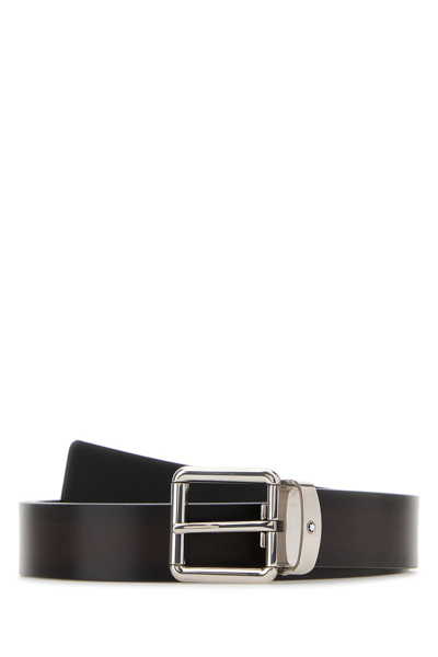 Montblanc Polished Leather Belt With Silver-tone Buckle In Brown
