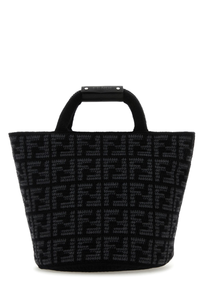 Fendi Borsa Shopping In Cashmere Ricamato Uomo In Black