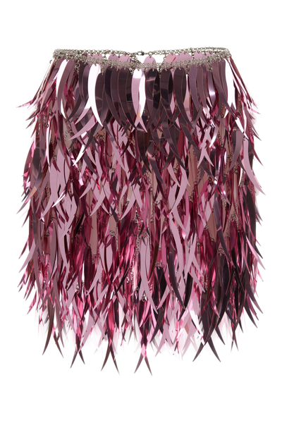 Rabanne Metallic Feathers Mini Skirt In Pink