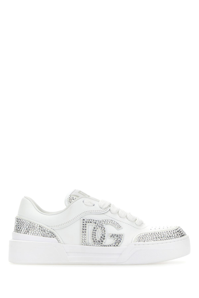 Dolce & Gabbana White And Silver Leather New Roma Trainers