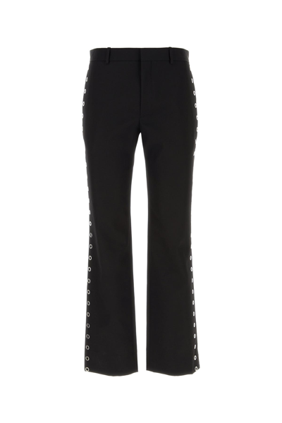 Off-white Eyelet-embellished Wool Trousers In Black