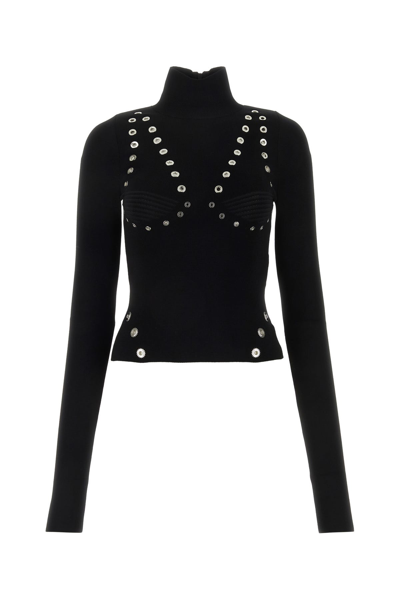 Off-white Eyelet-embellished Knitted Top In Black