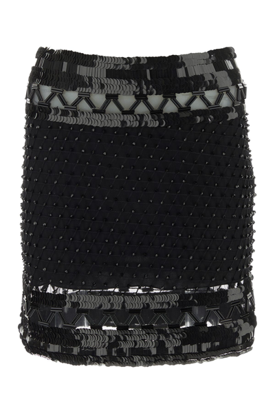 Alberta Ferretti Black Ricamato Tulle Beaded Miniskirt