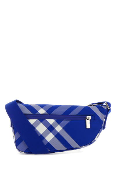 Burberry Blue Embroidered Nylon Shield Crossbody Bag