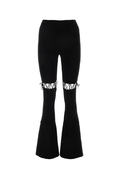 Nensi Dojaka Lace-up Ribbed-knit Flared Leggings In Black