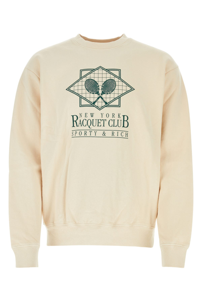 Sporty And Rich Cotton Crew-neck Sweatshirt With Unique Front Print In Beige