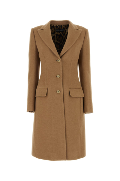 Dolce & Gabbana Notch Lapel Wool Coat With Flap Pockets In Brown