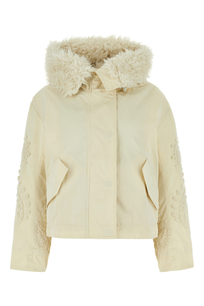 Ermanno Scervino White Jacket With Embroidery On Sleeves In Papyrus