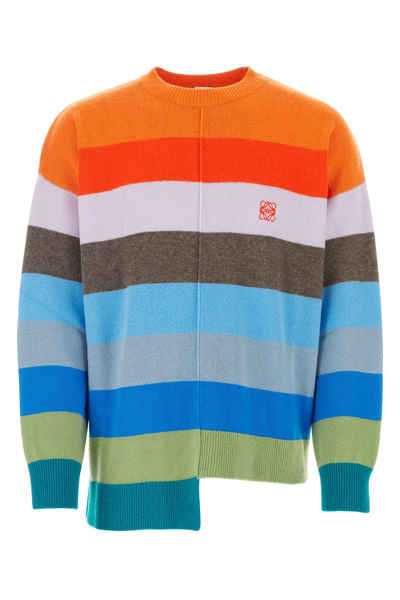 Loewe Men's Multicolor Block Striped Asymmetric Sweater In Blue