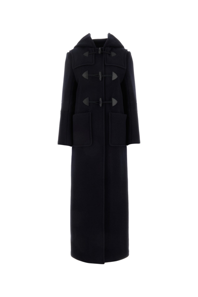 Prada Hooded Wool Coat In Navy