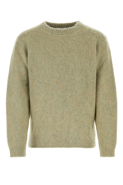 Lemaire Wide Neck Wool Blend Knit Sweater In Brown