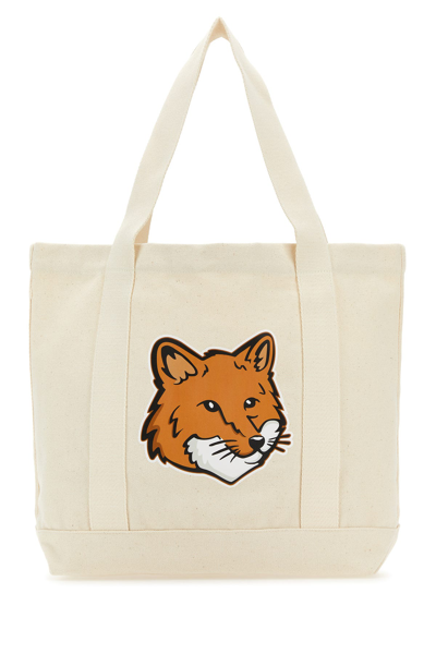 Maison Kitsuné Canvas Fox Head Tote Bag In Beige