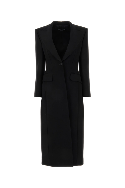 Dolce & Gabbana Long Wool Cady Coat In Black