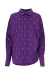 Attico Diana Logo Print Oversize Split Hem Cotton Button-up Shirt
