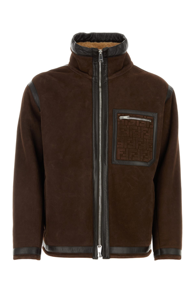 Fendi Leather And Shearling Jacket In Brown