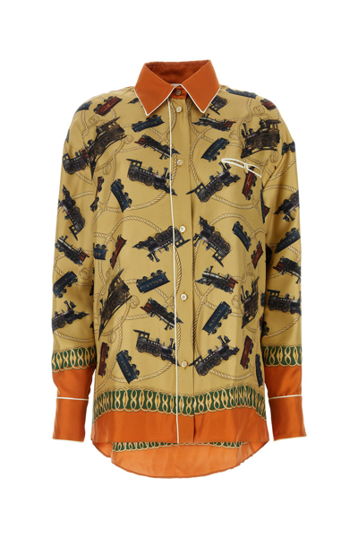 Bally Graphic-print Silk Shirt In Beige