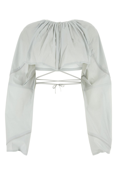 Kiko Kostadinov Stretch Cotton Blend Blouse With Bell Sleeves In Grey