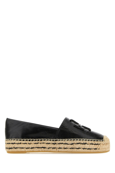 Tory Burch Ines Logo-patch Leather Espadrilles In Black
