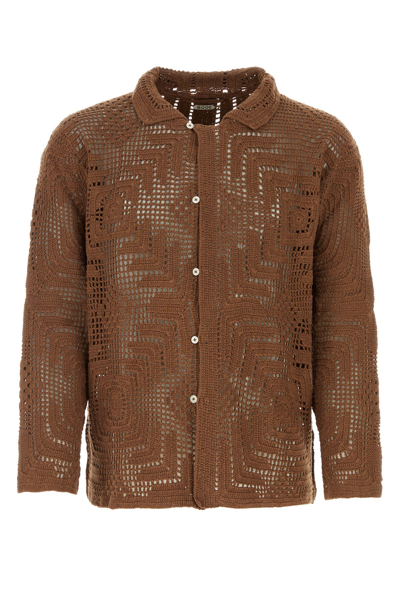 Bode Crochet-knit Cotton Shirt In Brown