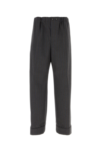 Bottega Veneta Man Embroidered Wool Trouser In Grey