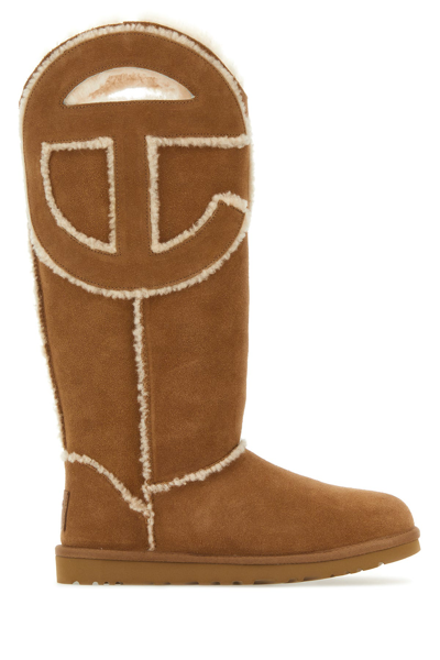 Ugg Shearling Trimmed Suede Boots With Telfar Logo In Brown
