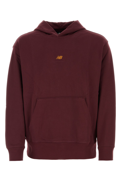 New Balance Cotton Hooded Sweatshirt With Ribbed Cuffs And Pouch Pocket In Red