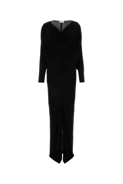 SAINT LAURENT ABITO LUNGO IN VISCOSA NERA DONNA