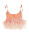 Miu Miu Feather-trimmed Satin Top In Pink