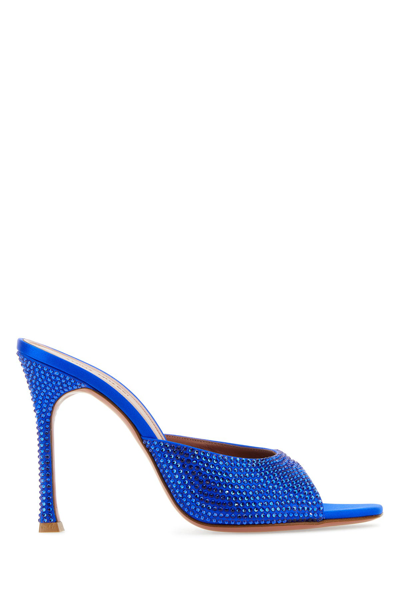 Amina Muaddi Blue Alexa Crystal Slipper 105 Heeled Sandals In Electric Blue