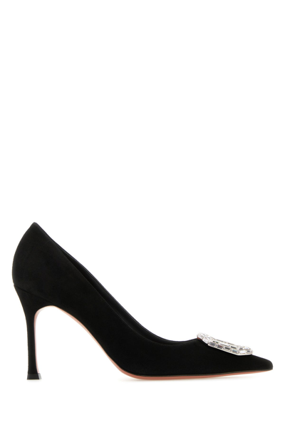 Amina Muaddi Crystal Decorated Pointed High Heels In Black