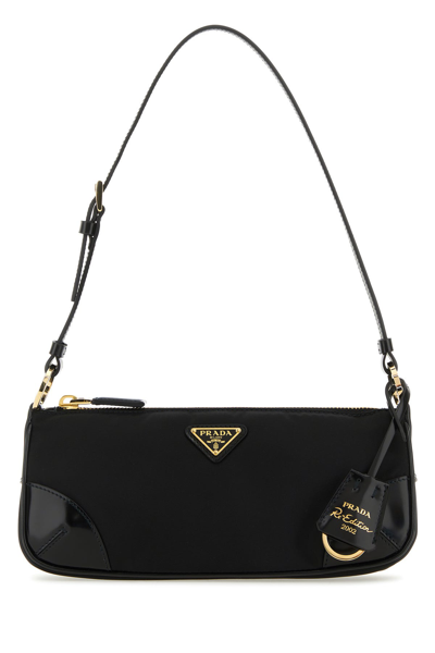 Prada Re-edition 2002 Re-nylon And Brushed Leather Shoulder Bag In Black