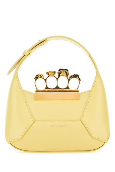 ALEXANDER MCQUEEN ALEXANDER MCQUEEN PASTEL YELLOW LEATHER MINI JEWELLERED HOBO HANDBAG