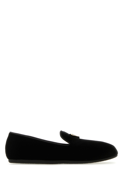 Prada Velvet Loafers In Black
