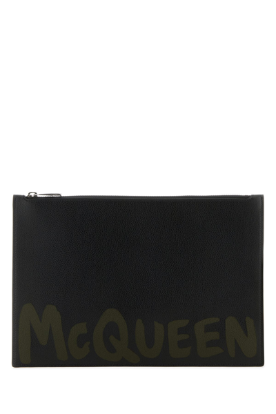 ALEXANDER MCQUEEN ALEXANDER MCQUEEN BLACK LEATHER CLUTCH
