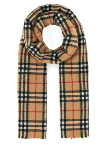 Burberry Checkered Cashmere Scarf With Fringed Edges In Brown